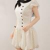Thousand Gold Wind Bow Polka Dot Dress Women's Summer Retro Small Man Waist and Thin Temperament Fluffy Short Skirt