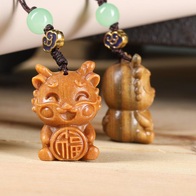 Sandalwood Dragon Phone Charm Keychain Ornament for Couples