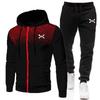 Mens Winter Sporty Hooded Tracksuit Set Long Sleeve Zip-Up Jacket Fleece-Lined Pants