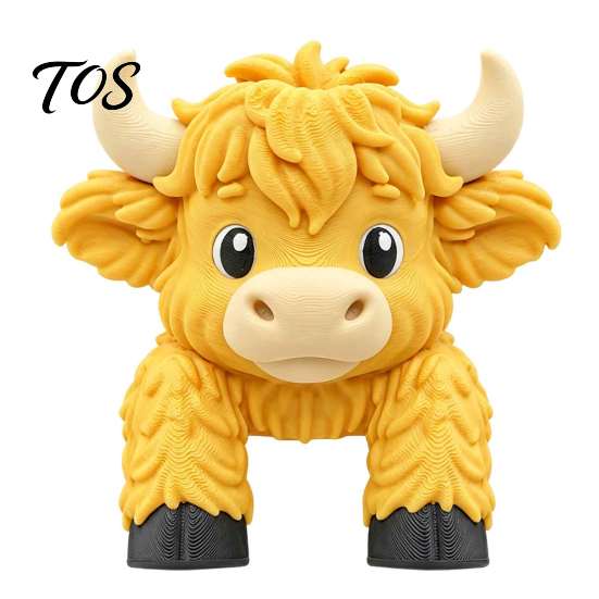 Office Desk Decoration for Women Cute Highland Cow Monitor Figurine, 3D Printed Animal Sitting on Accessories Computer Screen Edge Ornament,