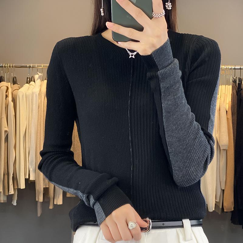 

Осенне-зимний темперамент Энди флисовый пуловер с круглым вырезом обычный свитер женский вязаный свитер сочетание цветов XXL чёрный