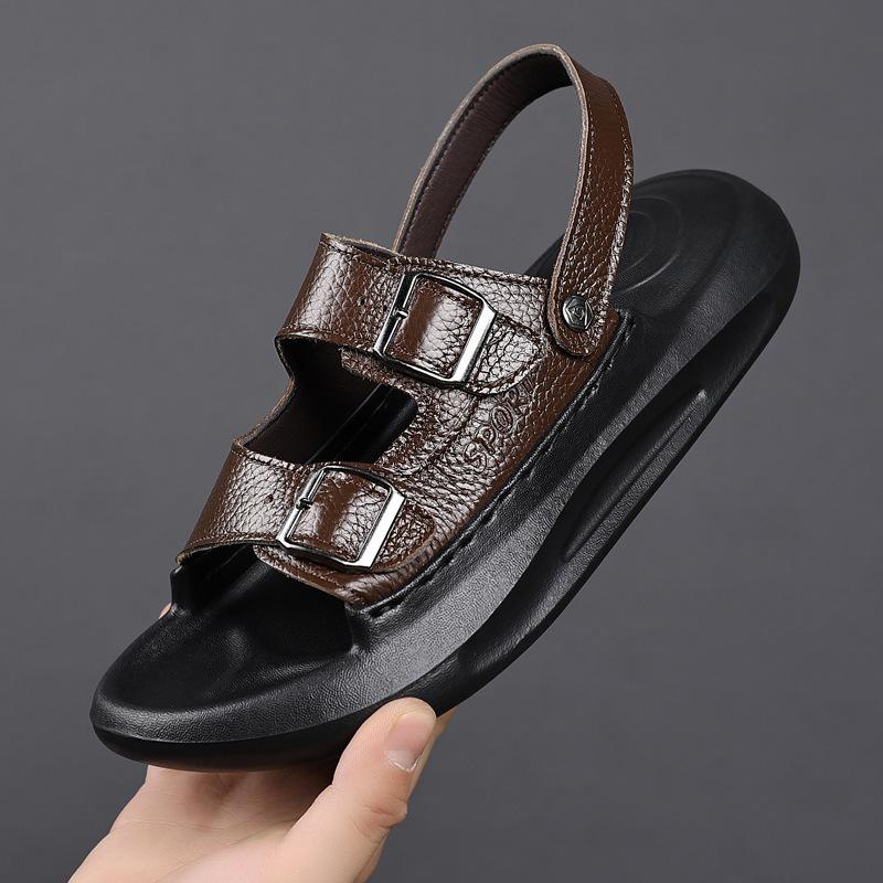 

Men s outer sandals summer non-slip casual high-end niche beach shoes leather dual-purpose cool slippers 44