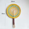 Colorful Striped Patterns Seagrass Woven Fan Vintage Anti-Mosquito Hand Braided Fan Natural Portable Cattail Fan School/Office