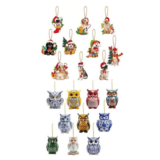 10Pcs Chinese Style Owl Hanging Ornament Farmhouse Rustic Handmade Wooden Owl Decoration Christmas Tree 2D Flat Bird Hanging Decor