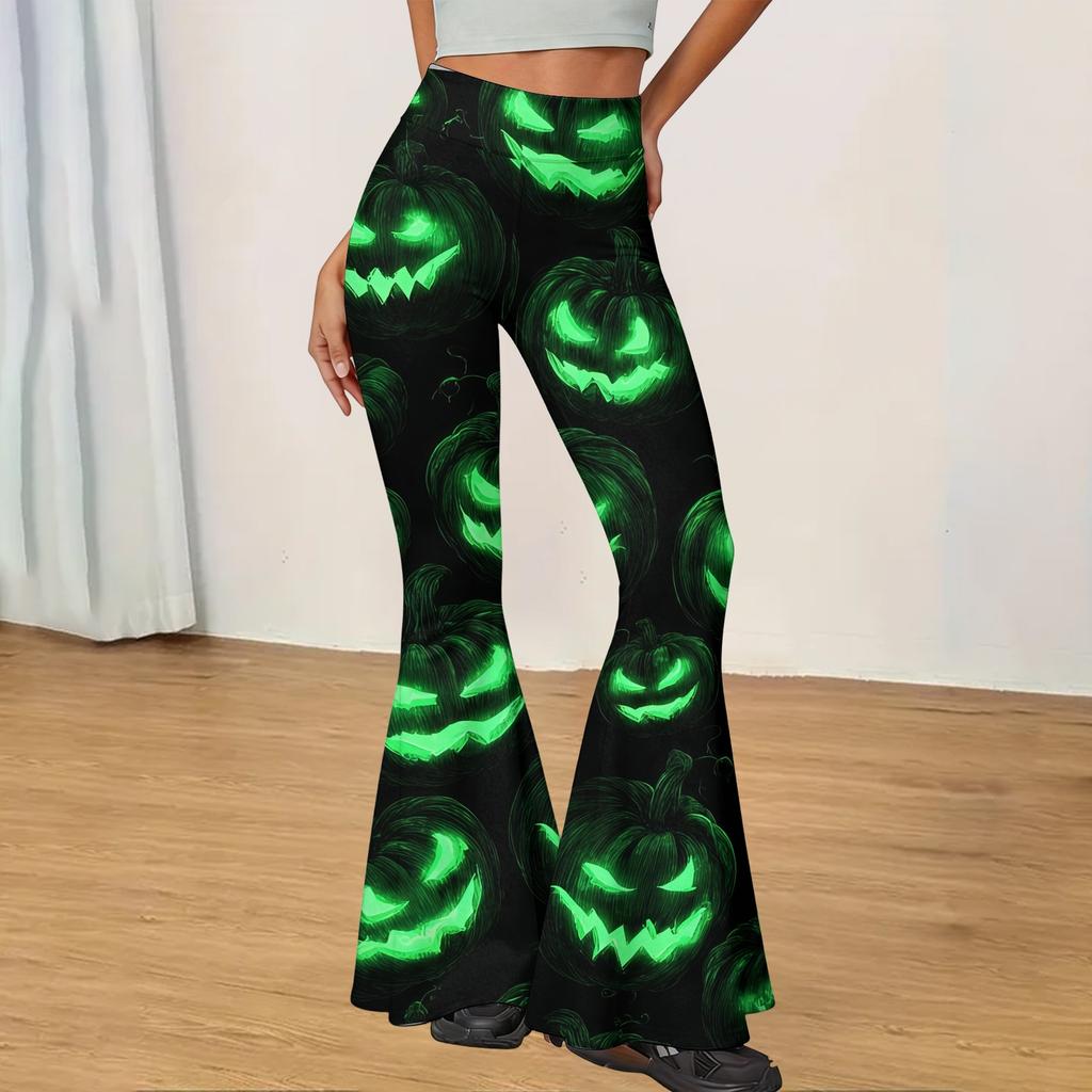 Women Casual Halloween Printed Flared Yoga Pants High Waist Stretchy Bootcut Leggings Comfortable Fit for Daily Wear