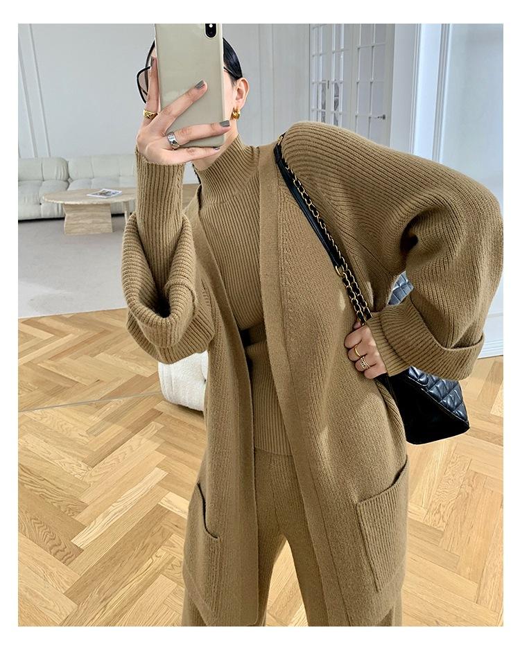 3 Pack pletené široké kalhoty svetr Cardigan