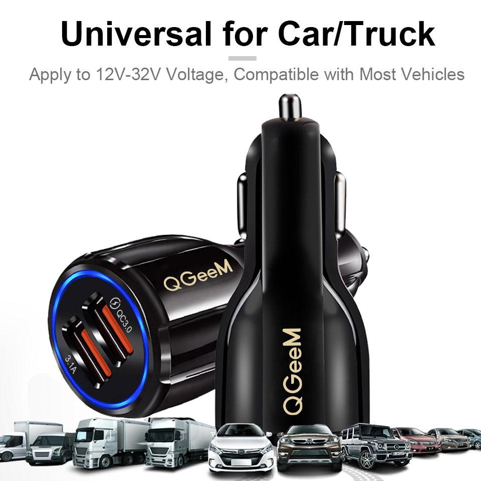 QGeeM Çift USB QC 3.0 Araç Şarj Cihazı Hızlı Şarj 3.0 Telefon Şarj Araba Hızlı Şarj Cihazı 2 Port USB Taşınabilir iPhone Şarj Cihazı Xiaomi