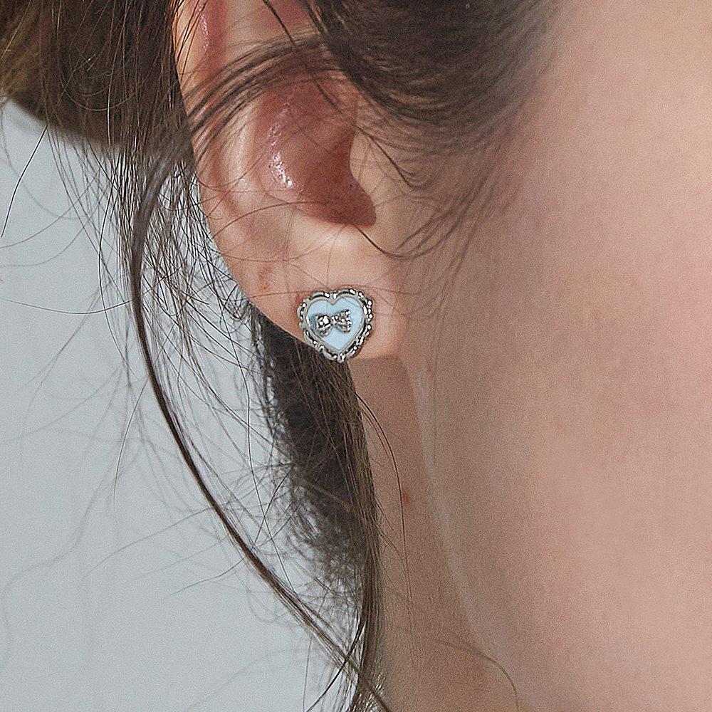 [925 Silver Post] Knit Blue Earrings