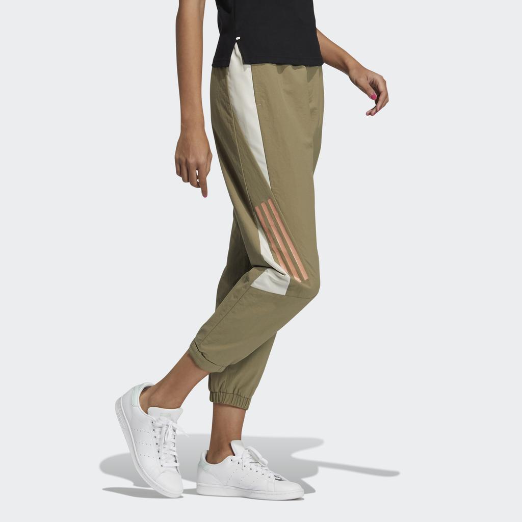 Adidas Neo Vintage Stripe Print Color Block Cropped Sports Pants Women Bottoms Olive HG1615