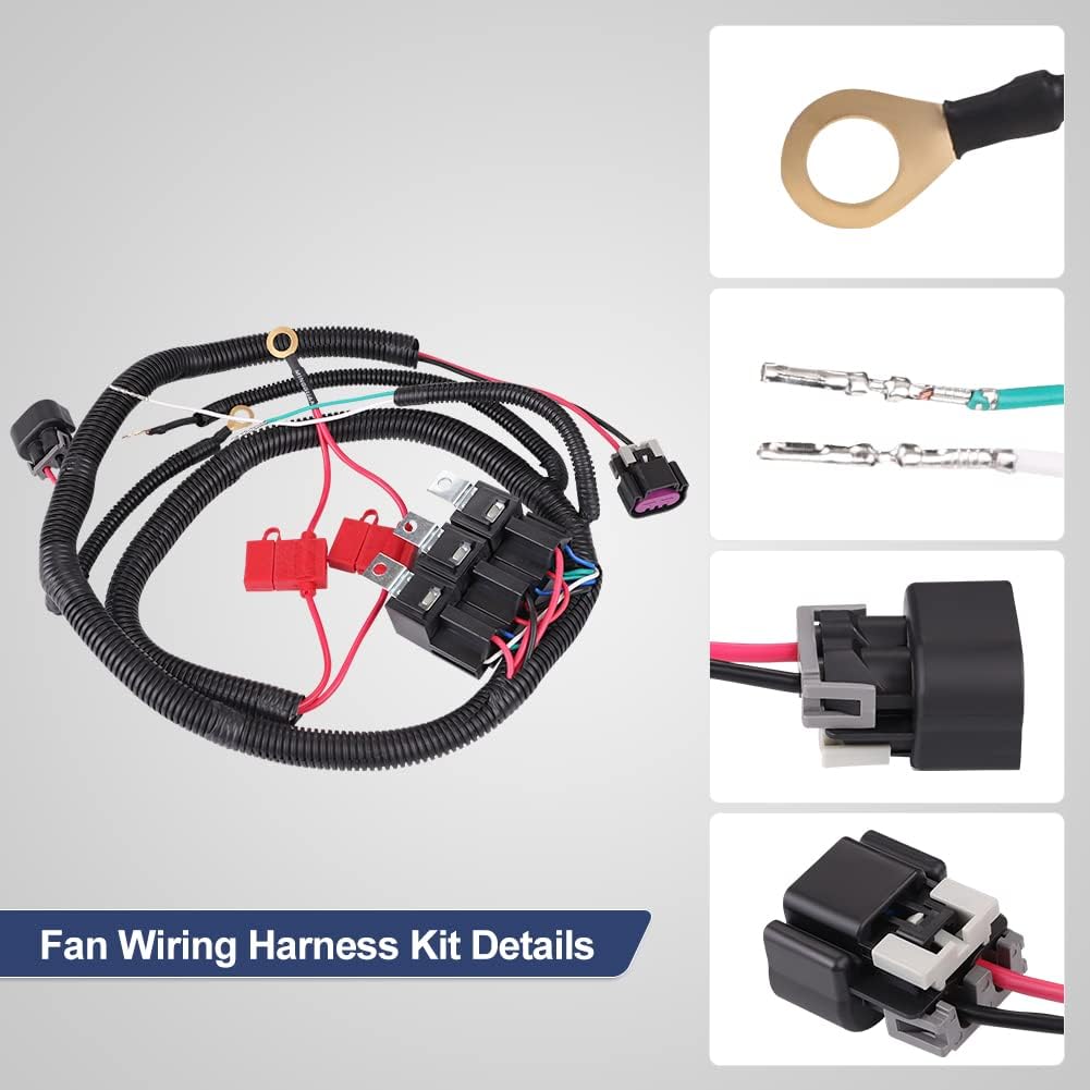 Dual Electric Fan Upgrade Wiring Harness Kit Compatible with Chevy GMC GM Truck SUV 1999 2000 2001 2002 2003 2004 2005 2006 ECU Control, Electric