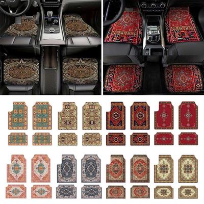 Set de 4 Bucăți Covorașe Auto din Cauciuc cu Spate Anti-Alunecare Covorașe Protectoare Auto Stil Boem pentru Scaunele din Față și Spate
