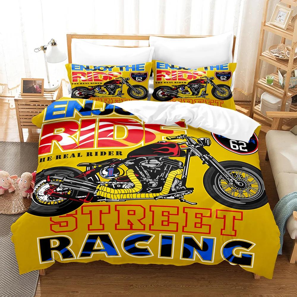 Motorcycle Duvet Cover Dirt Bike Extreme Sports Theme Motocross Racer King Queen Size for Boy Girl Adult for Bedroom Decoration