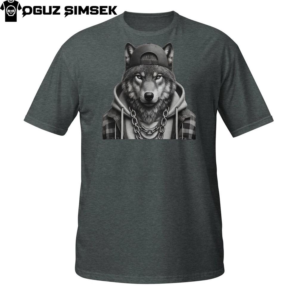 

Streetwear Wolf T-Shirt – Monochrome Urban Style Graphic Animal Tee M