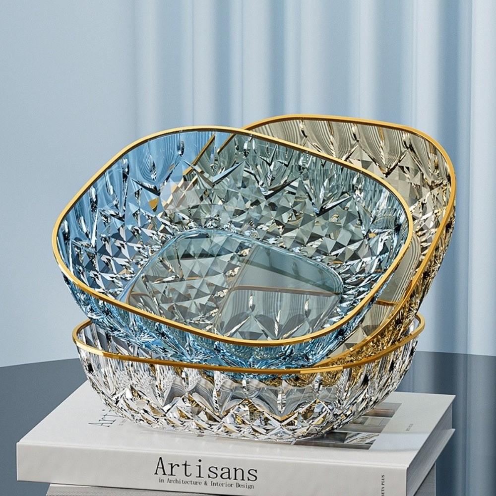 Golden Edge Fruit Bowl Square Transparent Fruit Tray Portable Dessert Biscuit Plate  Household
