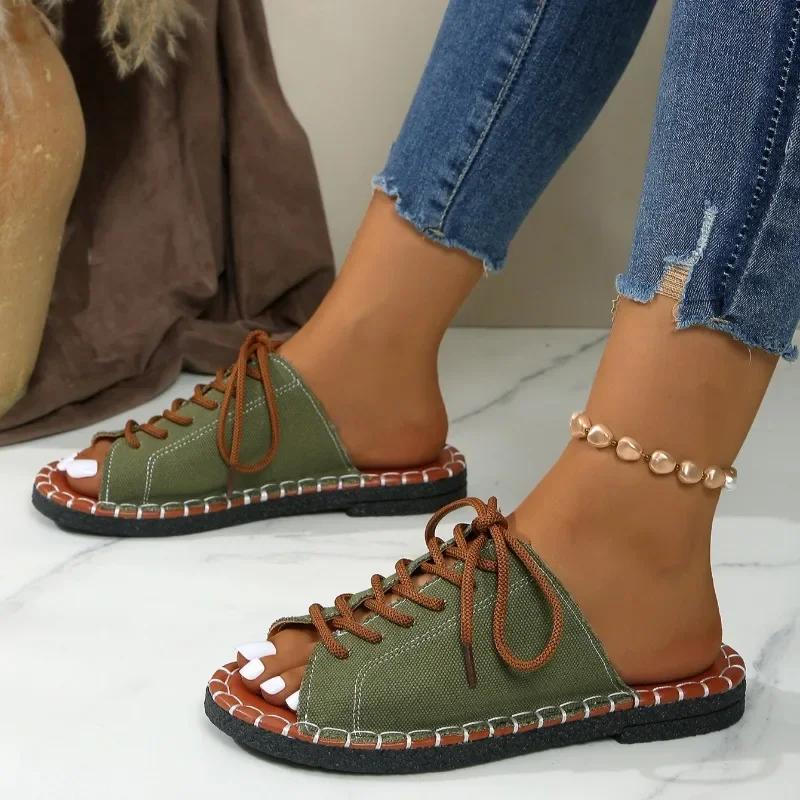 Shoes Female  Brand Open Toe Women's Slippers Outdoor Casual Slippers Women Round Toe -tied Low Heel Plus Size Sandals