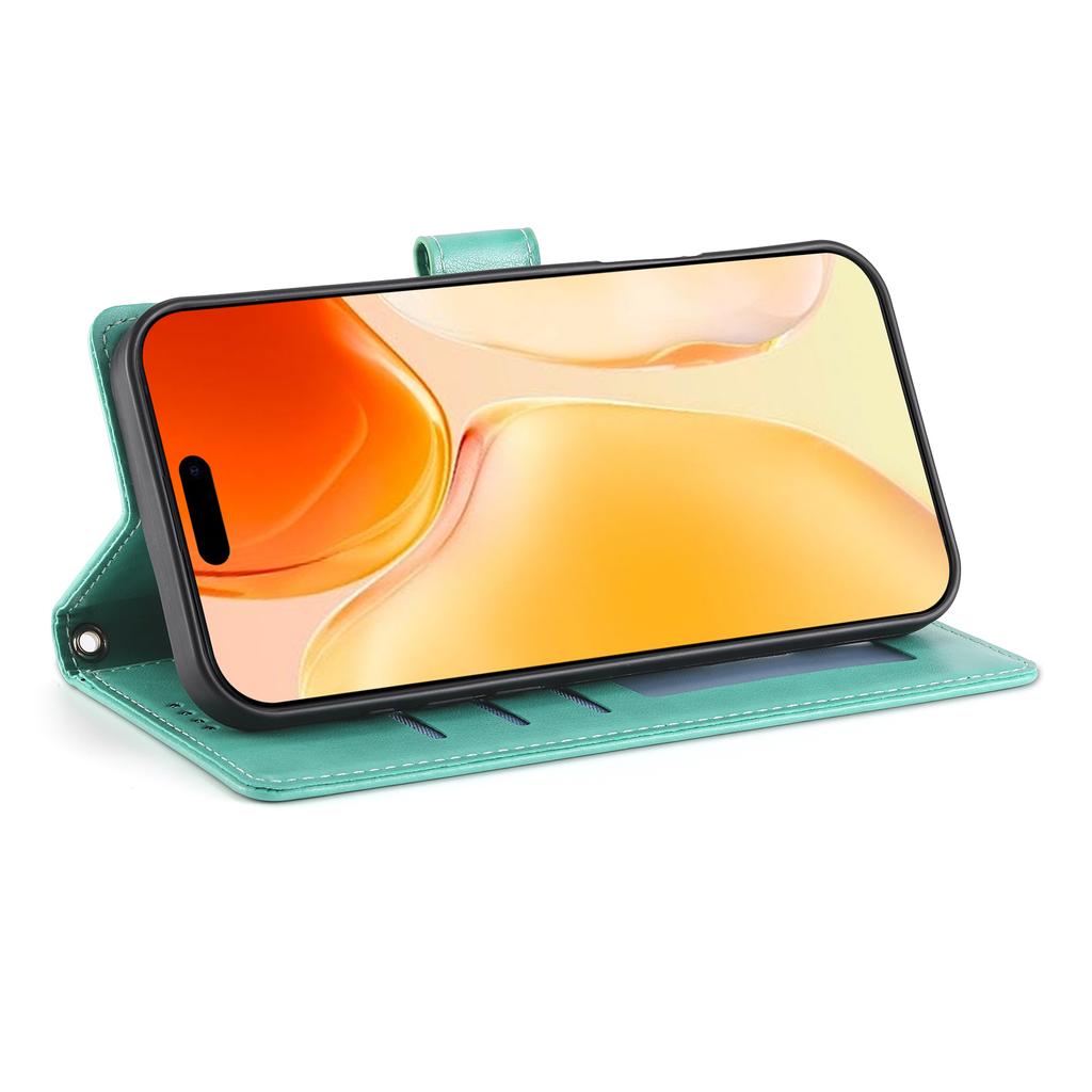 For iPhone 17 Pro Wallet Case Butterfly Floral Imprint PU Leather Phone Cover with Wrist Strap