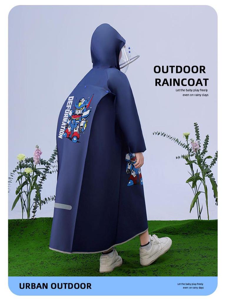 Children's Full-Length Waterproof Bicycle Raincoat with Backpack Cover, Ages 5-12