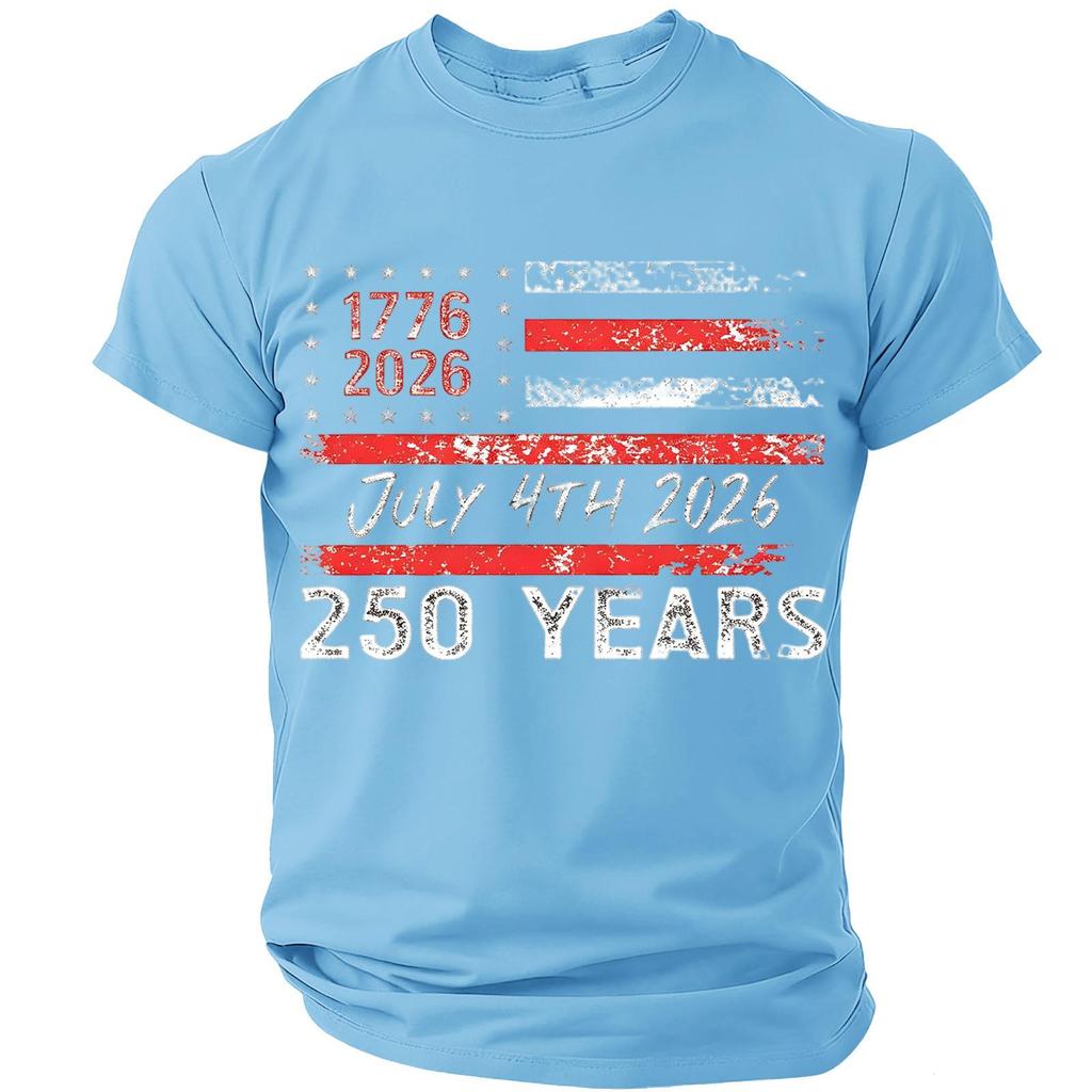Men’s Casual Lightweight Short Sleeve Crew Neck T-Shirt with Printed Letter Graphic 1776 2026 July 4th 2026 250 Years Design Comfortable Fit