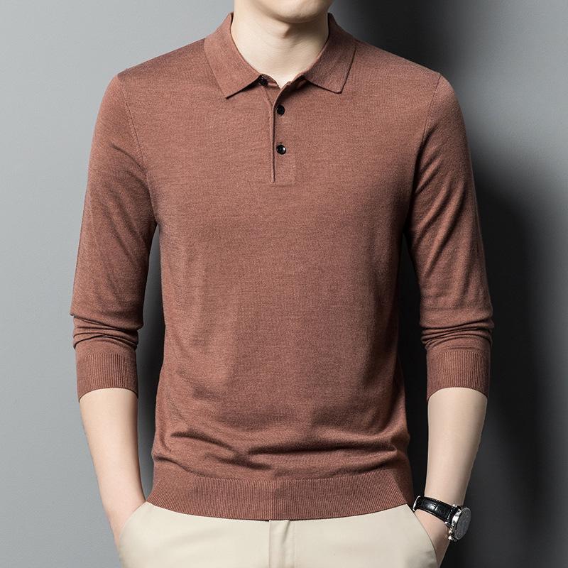 2024 Men New Polo Shirt Men Cashmere Knitted Pullover Male Solid Color Sweater Autumn Winter Male Casual Business Office Jacket