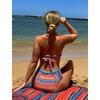 Boho Striped Crochet Bikini Set with Paisley Print Beach Cover Up