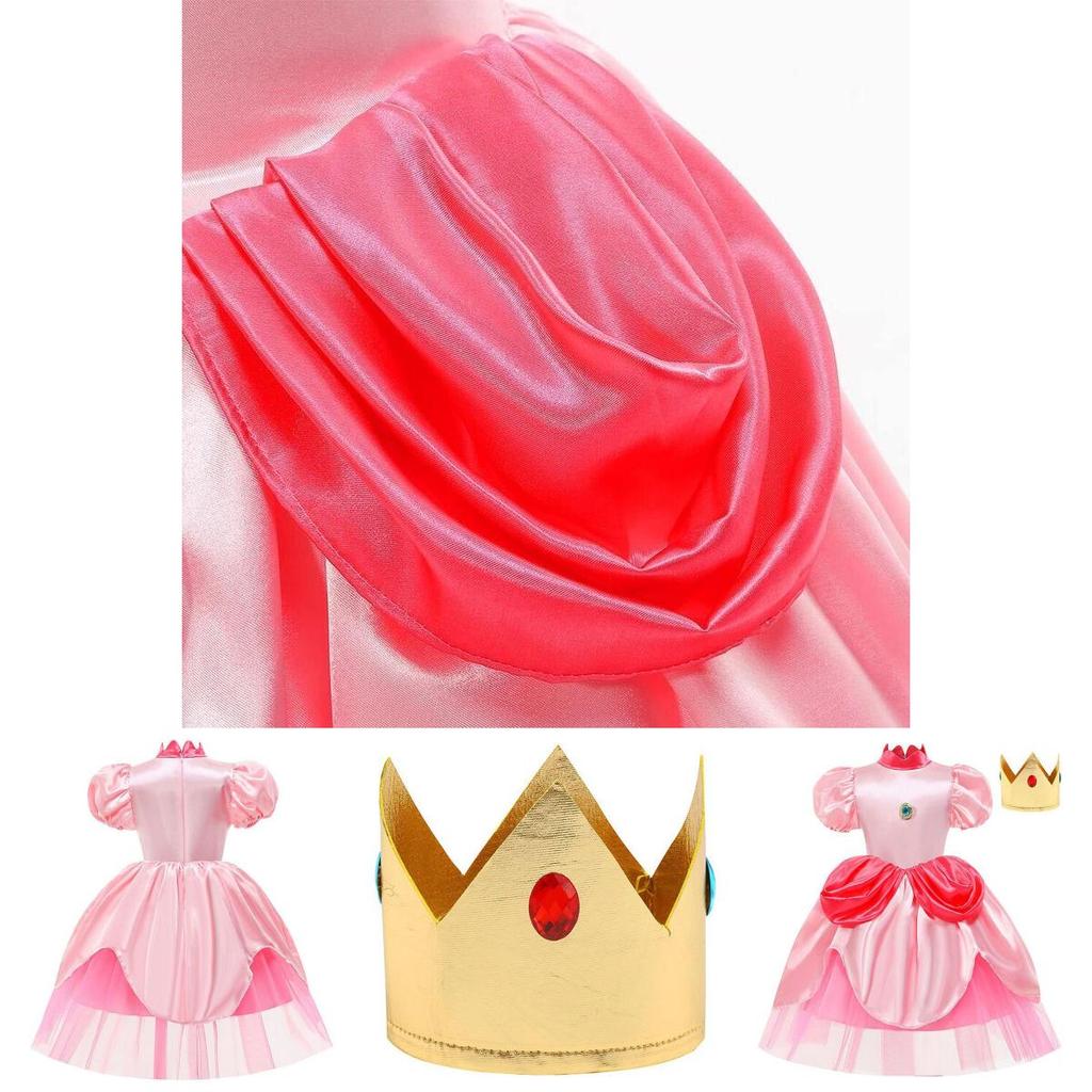 Adorable Princess Peach Dress Costume For Kids Perfect For Halloween And Role Play
