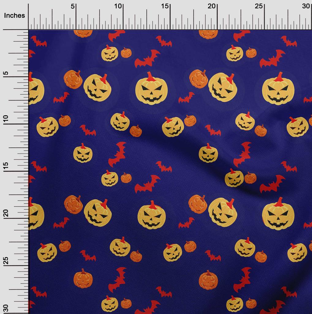 oneOone Cotton Flex Blue Fabric Halloween Sewing Material Print Fabric By The Yard 40 Inch