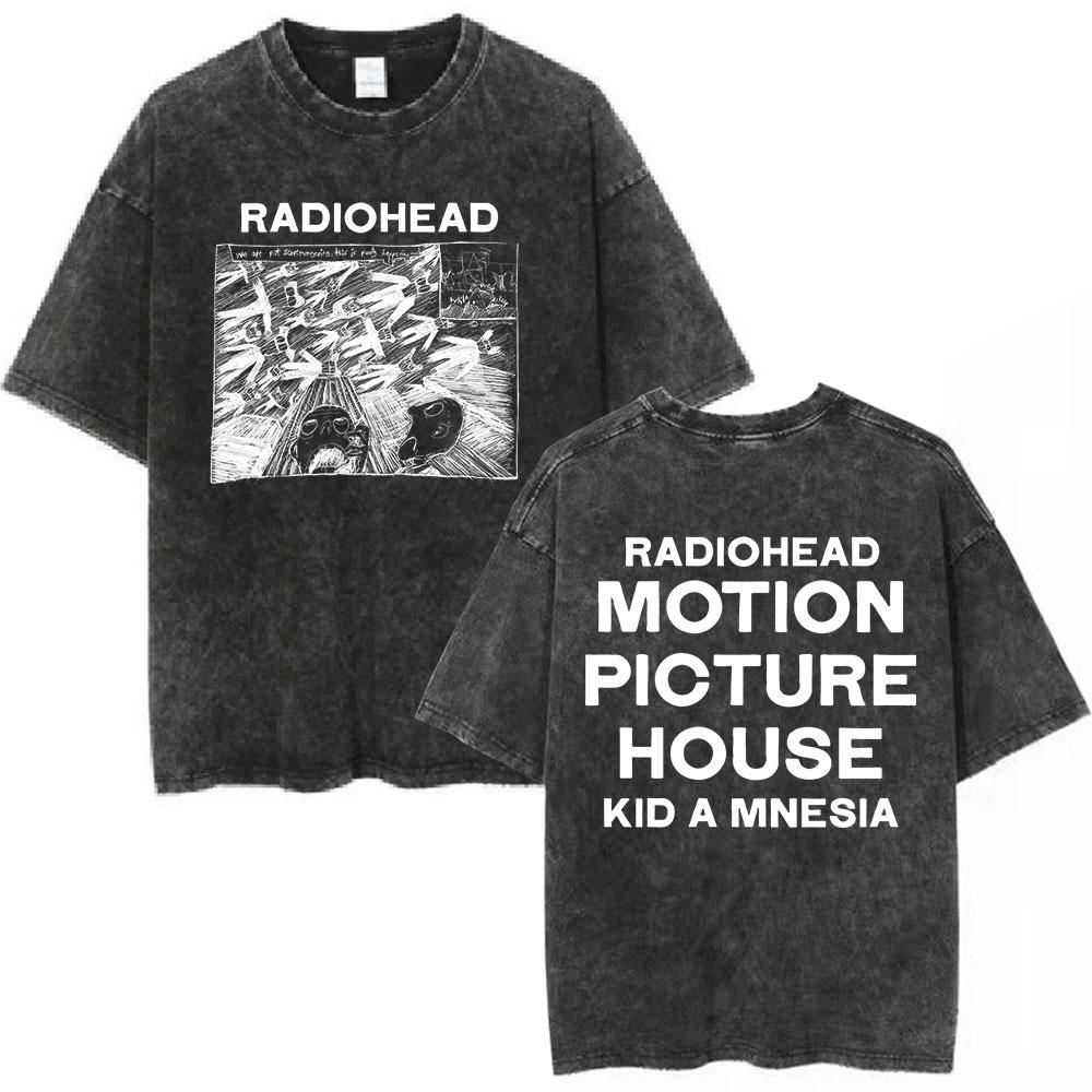 Vintage Washed Radiohead Semaphore Rock Band T-shirt Men  Clothing Fashion Hip Hop Gothic T Shirts Cotton Casual T-shirts