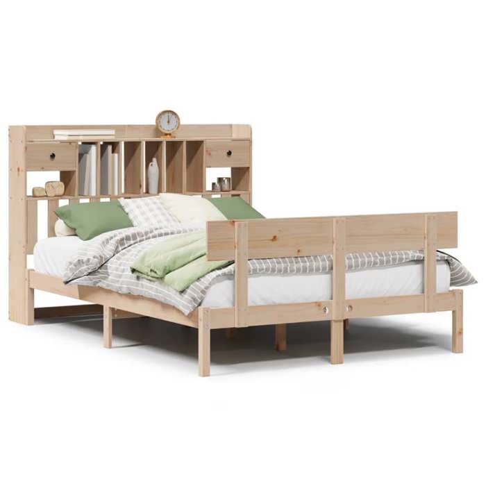 VidaXL Lit bibliothèque sans matelas 140x200 cm bois massif de pin, lit, meuble de chambre à coucher, lit avec rangement, 3321834