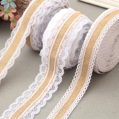 2 metros/lote 25 mm juta natural serapilheira fita de renda de juta com acabamento em renda branca decoração de centro de mesa de casamento vintage rústico