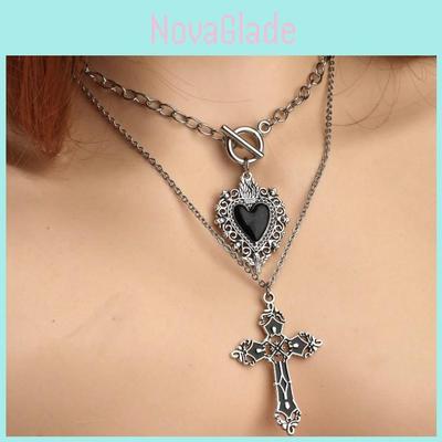 Gothic Heartshaped Cross Pendant Necklace Set With Alloy Geometric Design For Men Women