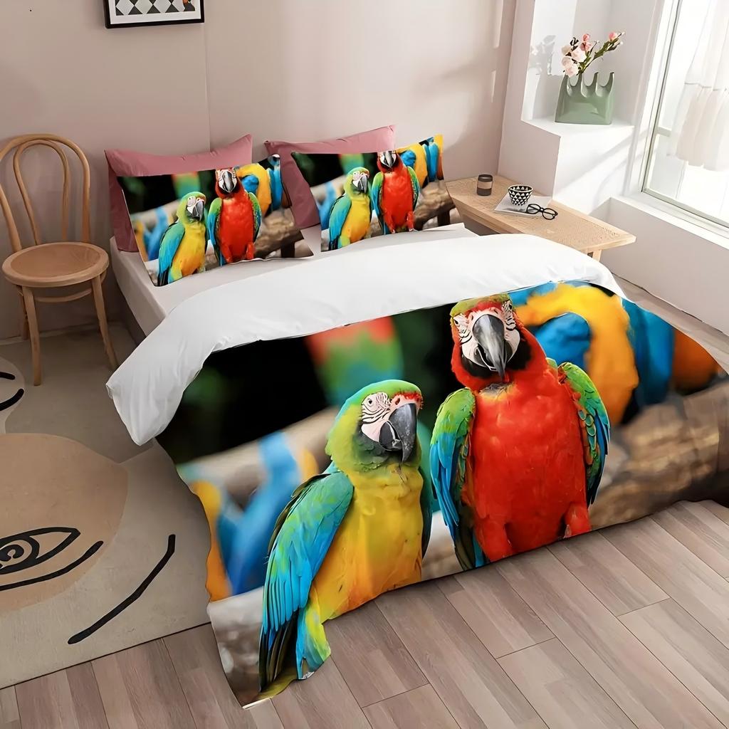 Comforter Two Colorful Parrots Pattern 3D Printed Set Bird Themed Luxury Soft Comfortable Polyester Bedding Set