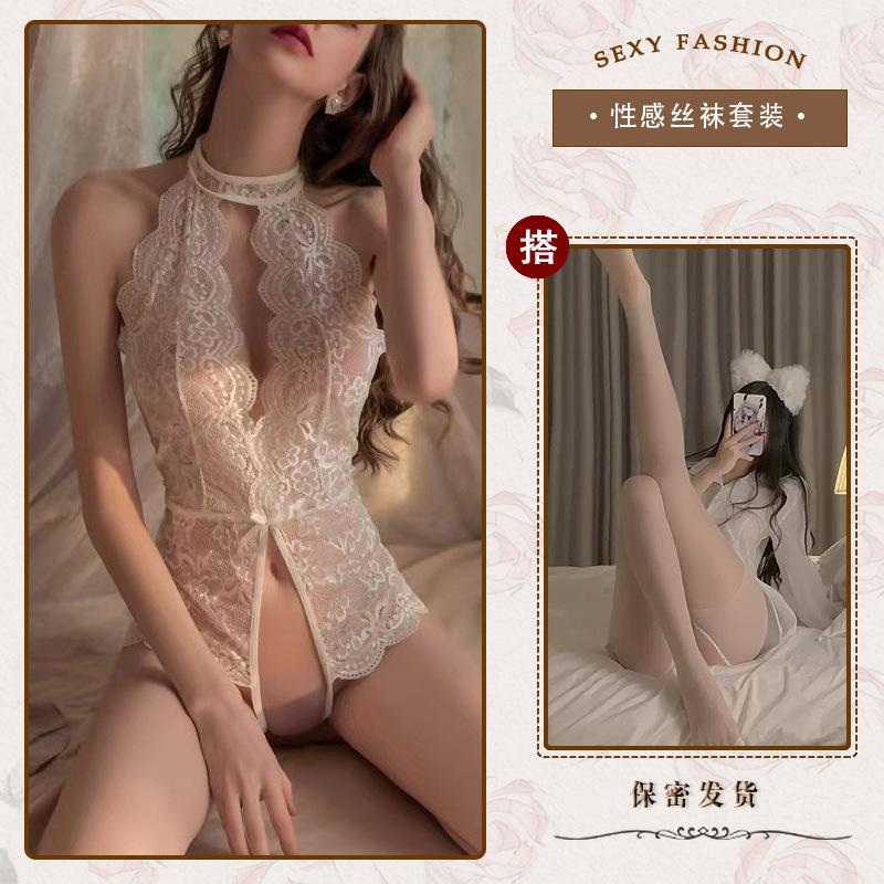 Sexy lingerie sexy teasing pajamas women open crotch lace seduction onesie free uniform suit