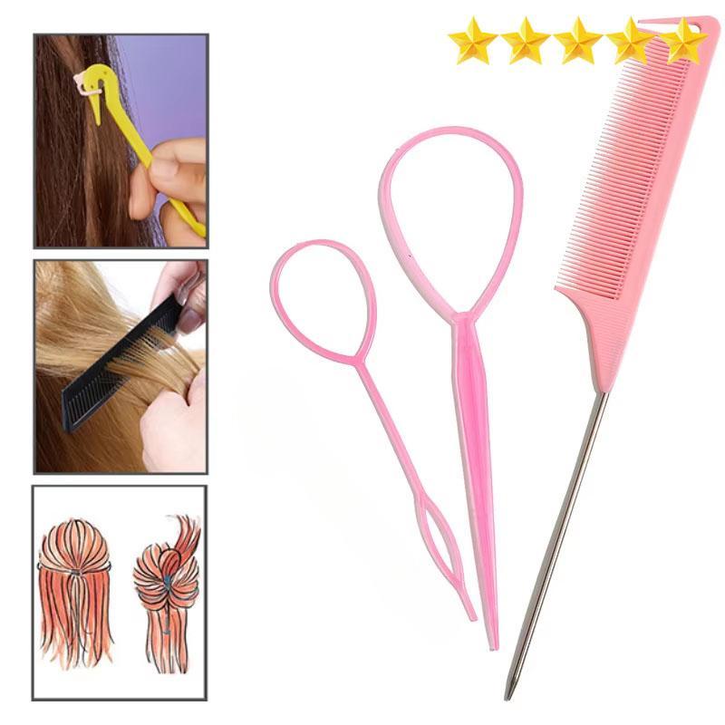 1 set Strumento per trecce Anello Elastico per la rimozione della fascia Coltello Pettine a coda di topo Pettine a coda di perno in metallo per lo styling dei capelli
