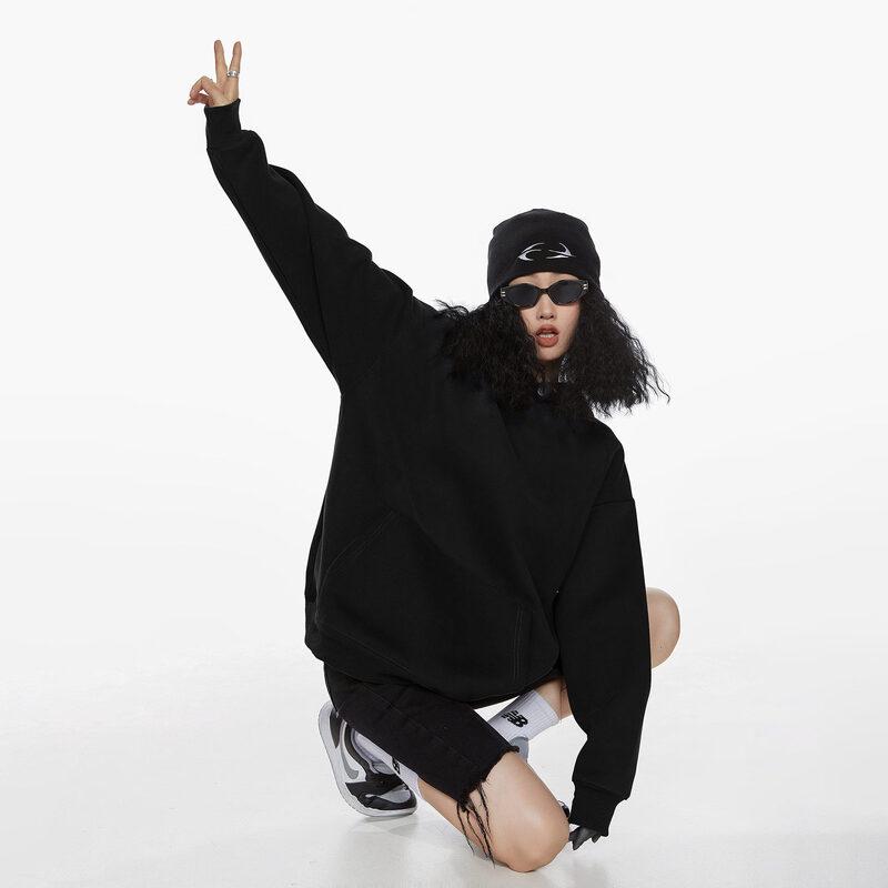 ICH MODE Women s American Retro Loose Hooded Sweatshirt M