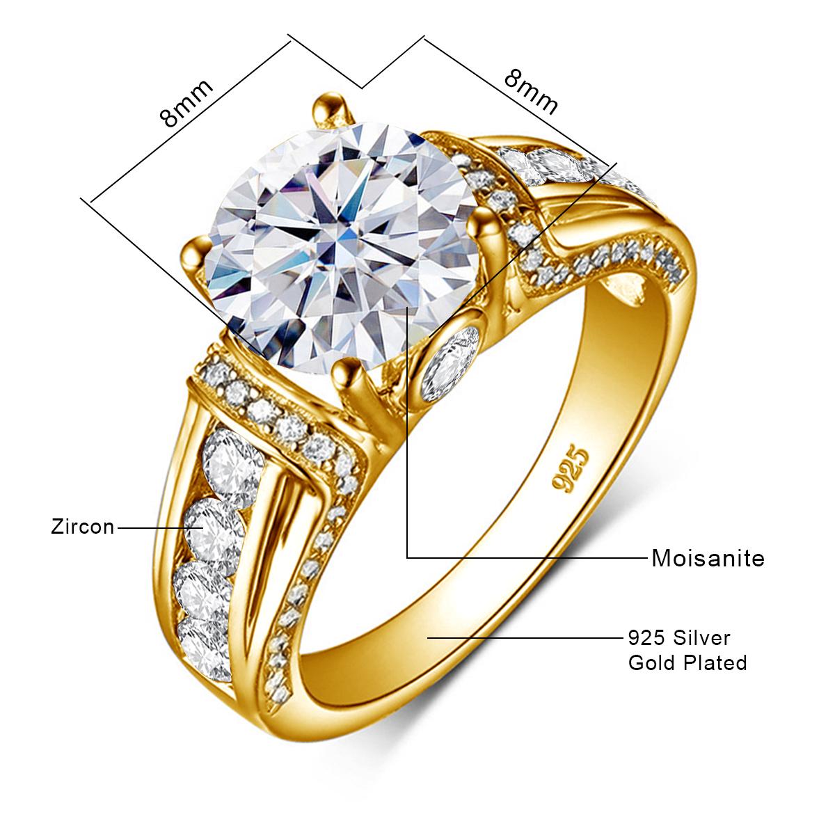 

Luxury 2 Carats Moissanite Rings For Women Pure 925 Silver Wedding Band Female Jewelry Accessories GRA Certified 5&925 silver золотой