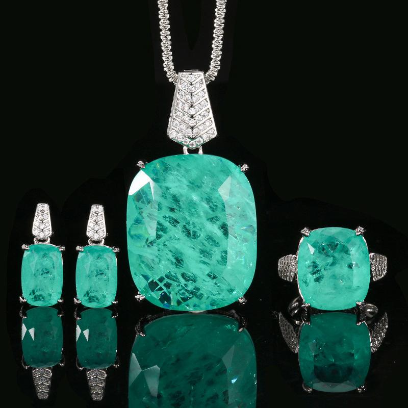 New Huameimei Jewelry Set Earrings Necklaces Rings Paraiba Style High End Women's Batch
