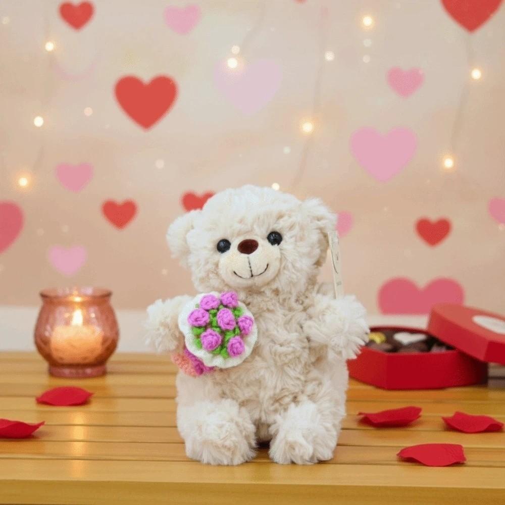 Romantic Bear Wear Rose Doll Woven Valentine's Day Ornament Gifts for Kids Rose Bear Doll Shop