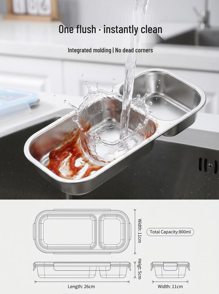 304 Stainless Steel Compartmented Lunch Box for Portion Control and Weight Loss