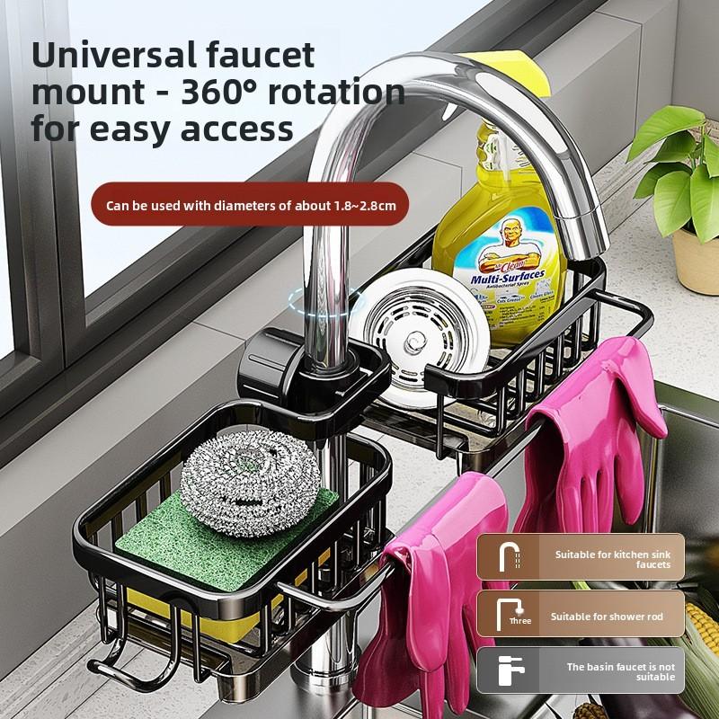 Aluminum Kitchen Sink Water Drain Organizer With Removable Tray For Home Use