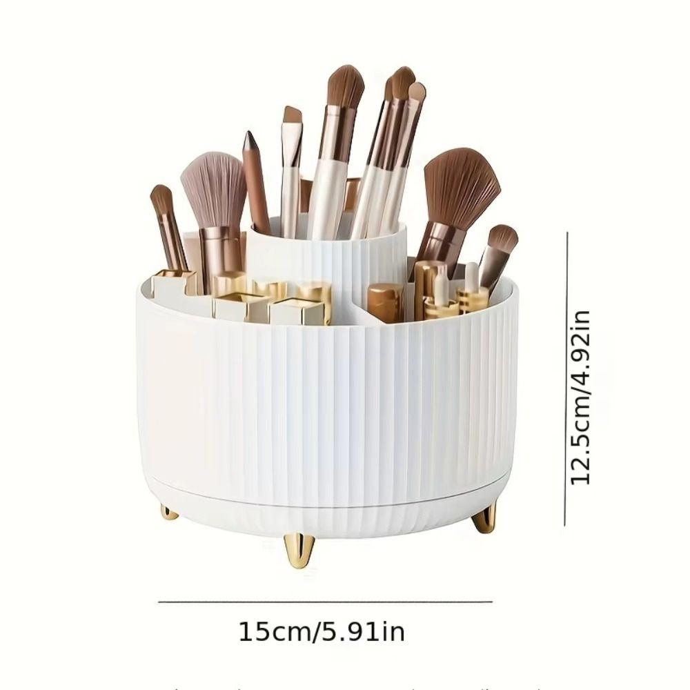 360° Rotating Makeup Brush Organizer Large Capacity 5 Compartments Desktop Storage Box Multi-Functional Easy Access