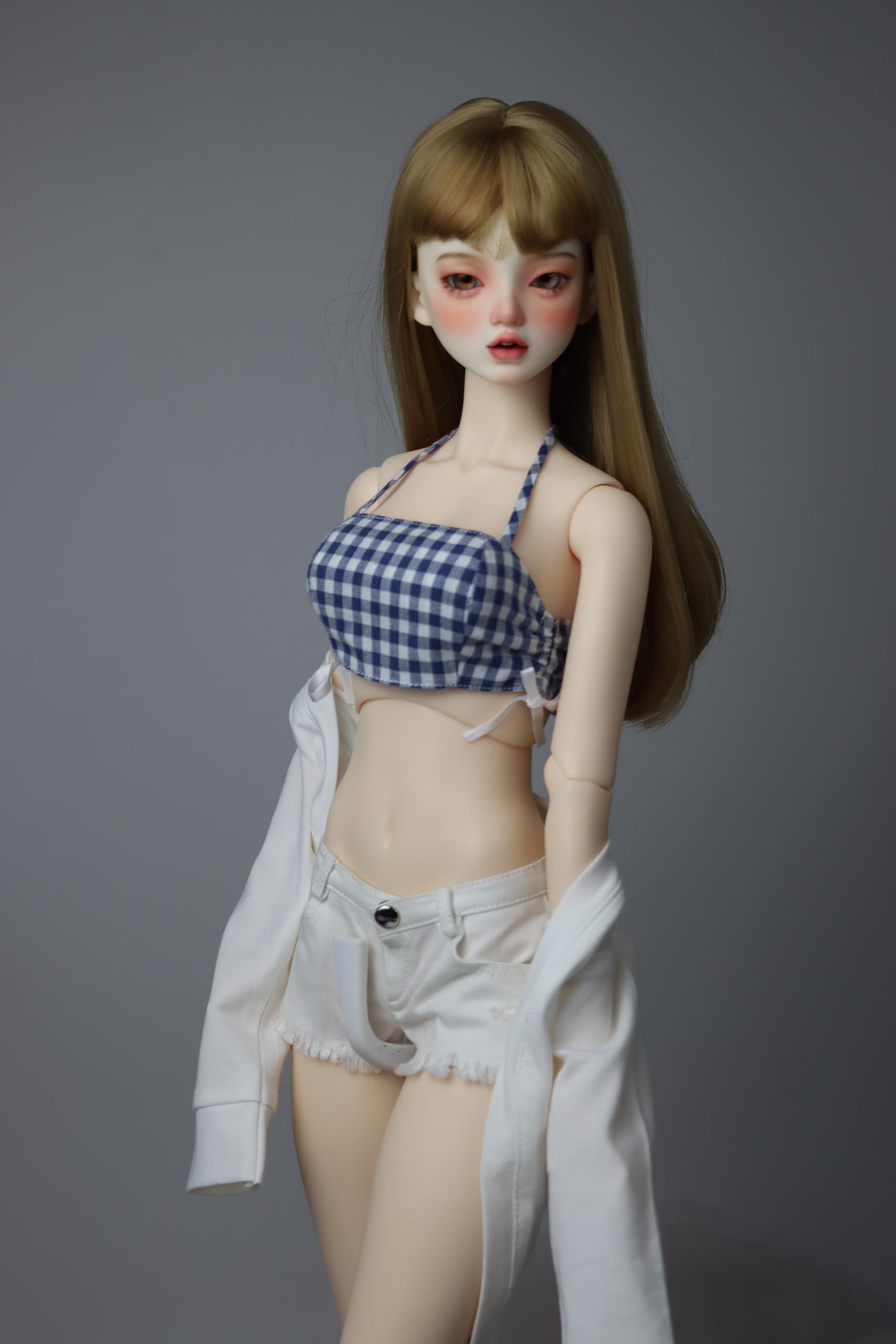 HAMRETHYPPZ BJD Кукла на шаровых шарнирах Кукла Кукла Горничная и Элегантный Сине-Белый Клетчатый Топ-Майка для BJD Свежий и Чистый Клетчатый Топ Идеально для Бассейна Сексуальный Синий