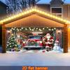 Giant Red Vintage Truck Christmas Banner Santa Claus and Snowman - Heavy Outdoor/garage Door Decoration Christmas Party