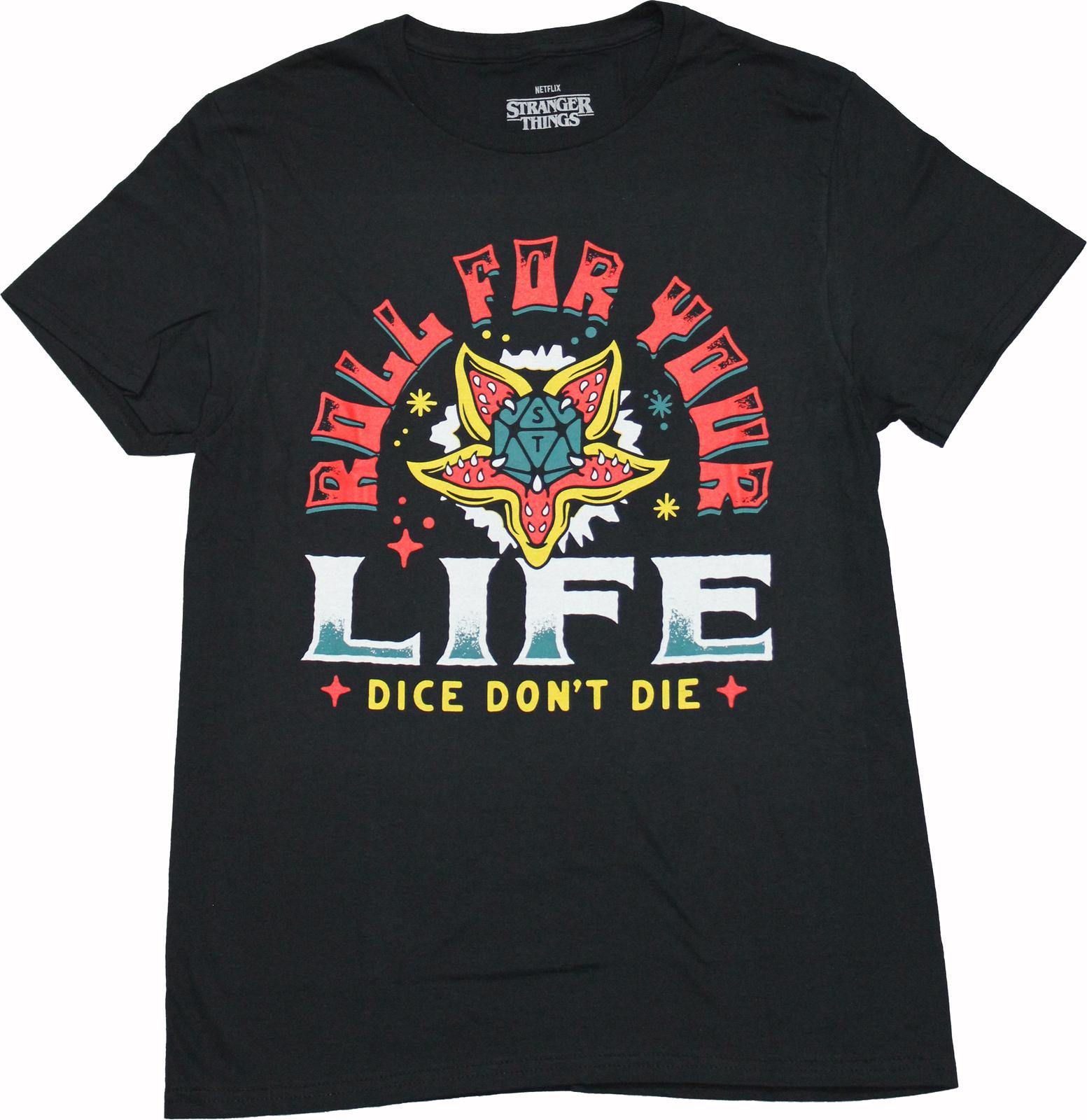Stranger Things New Adult T-shirt Roll For Your Life Dice Don t Die S