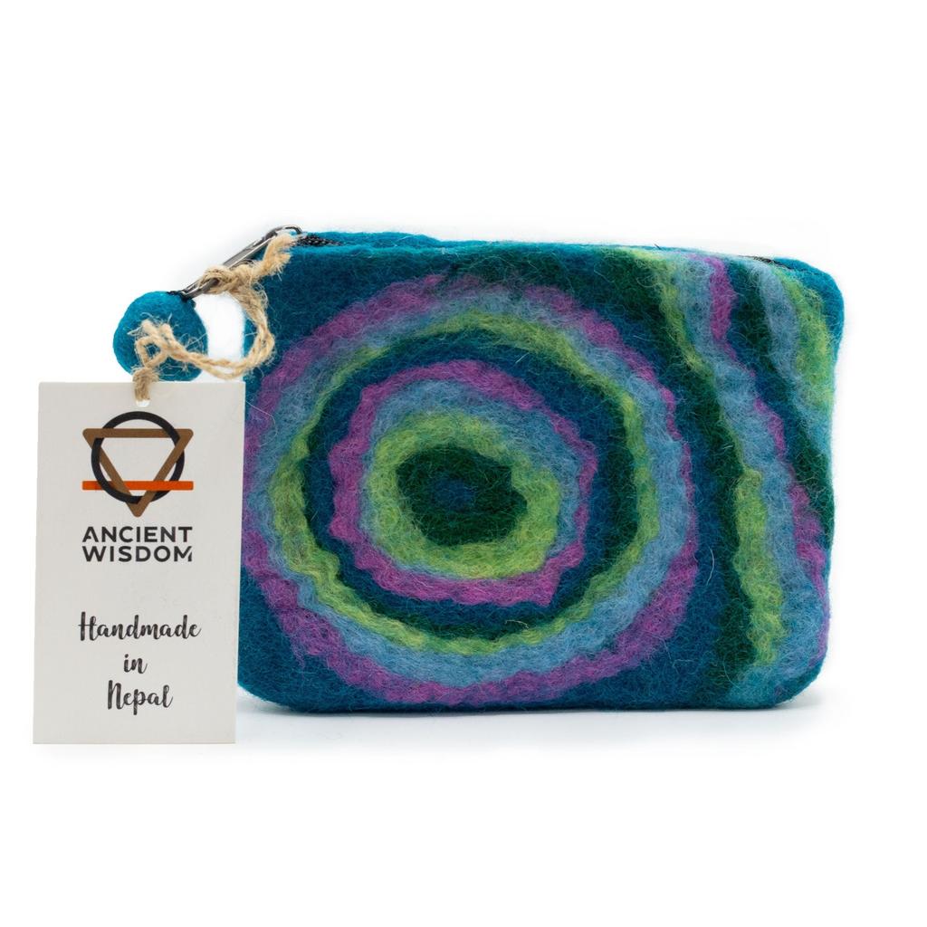 Felt Zipper Pouch, Handmade Colorful Circular Pattern