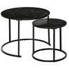 Set Of 2 Round Nesting Coffee Tables Stackable Marble Look Wood Top And Black Metal Legs