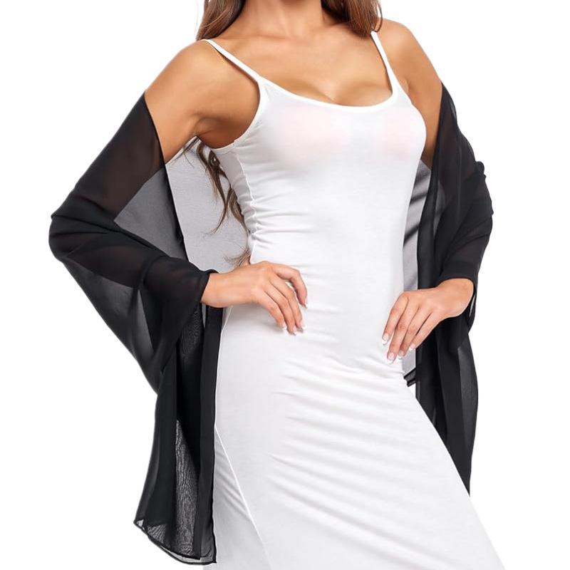 Women Transparent Chiffon Shawl Elegant Soft Silky Breathable Lightweight Wedding Accessory Bridesmaid Evening Dress Wrap