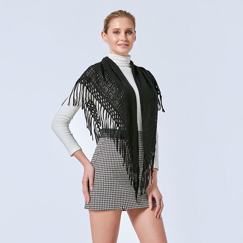 Spring New Women's Autumn and Winter Knitted Fringed Triangle Scarf Travel Cheongsam Shawl Outer Top Scarf Dual-purpose