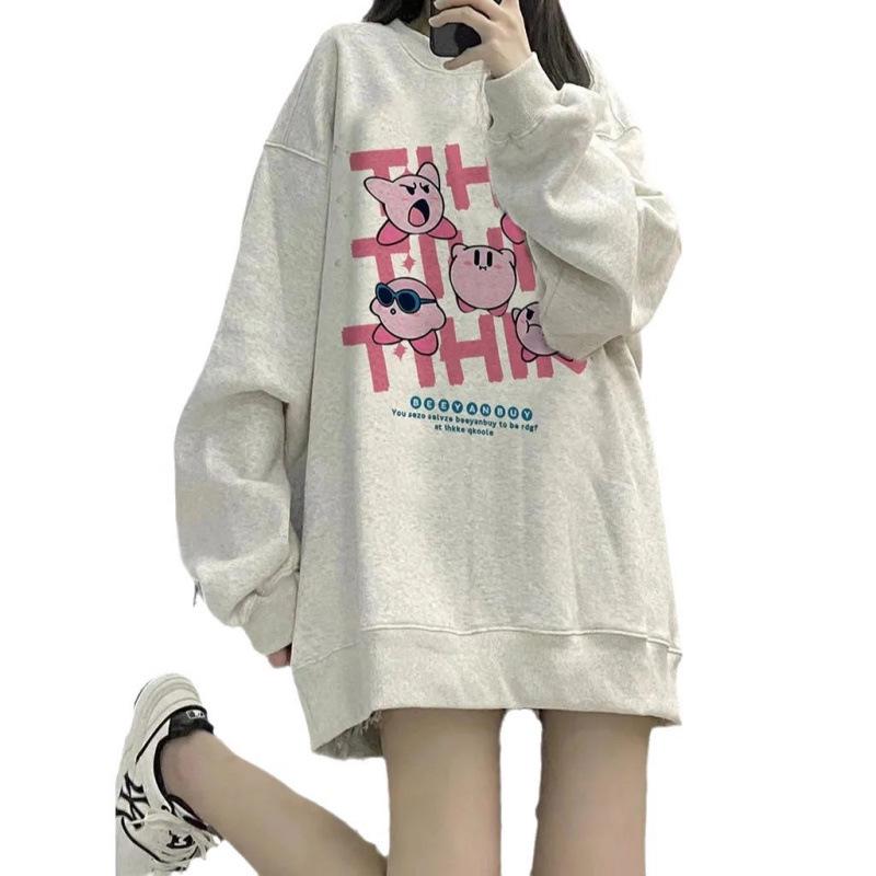 Women's Pure Cotton Hoodie - Thin Round Neck, Plus Velvet, Lazy Style, Loose Fit, Long Sleeve, Trendy for Spring, Autumn, Winter 2025 Collection