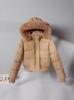 Women's Short Cotton Jacket with Warm Velvet, Fluffy Hood, Big Fur Collar, Petite Winter Outerwear, 2025 Trendy Style.