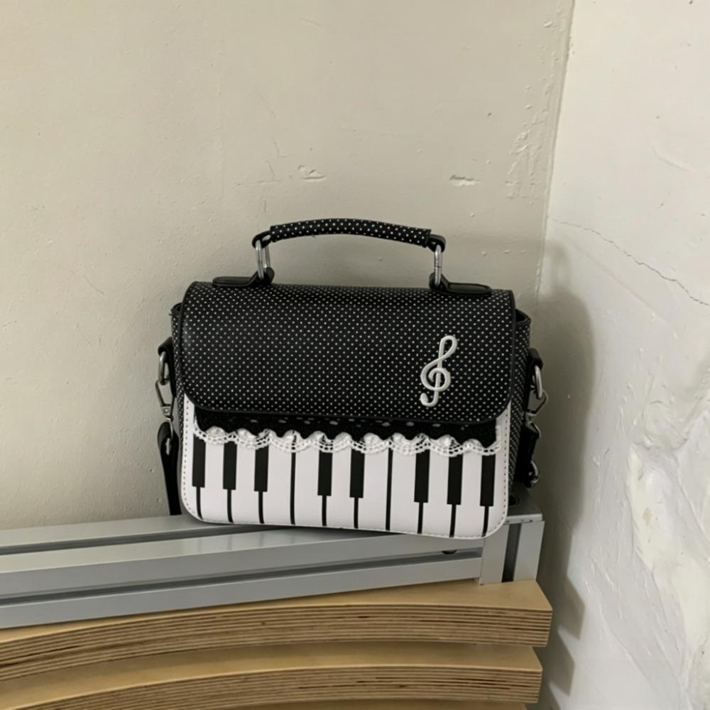 Contrast Color Piano Note Crossbody Bag PU Leather Handbag Creative Square Shoulder Bag Travel
